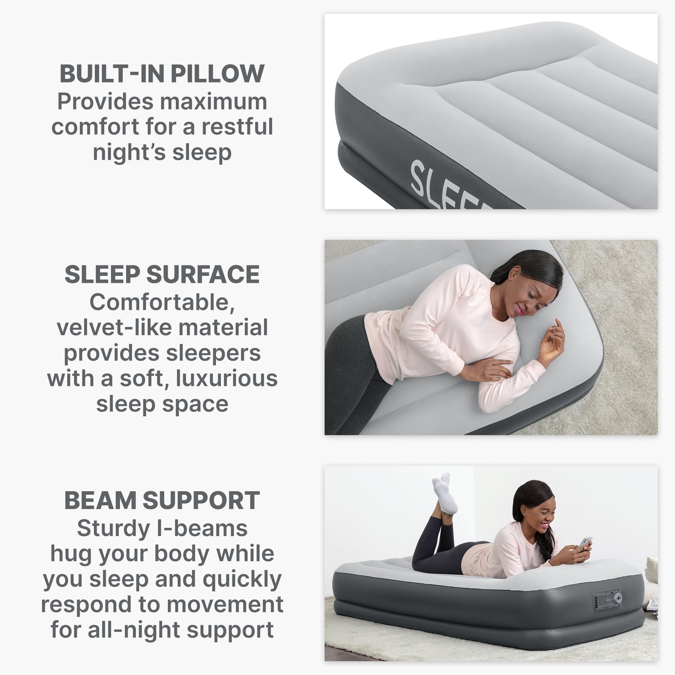 SleepLux Tritech core provides durable back and shoulder support.