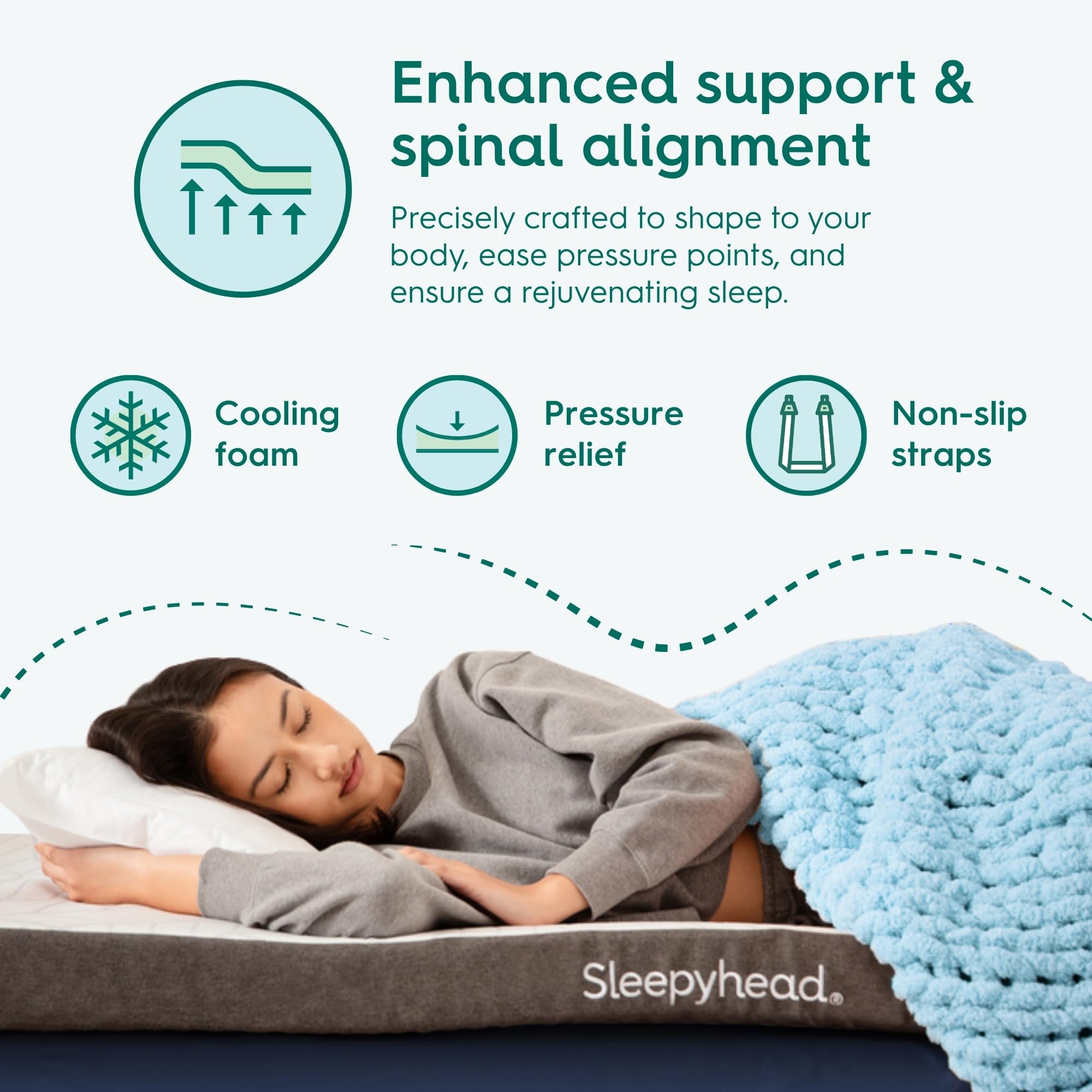 Sleepyhead memory foam contour provides pressure relief and support.