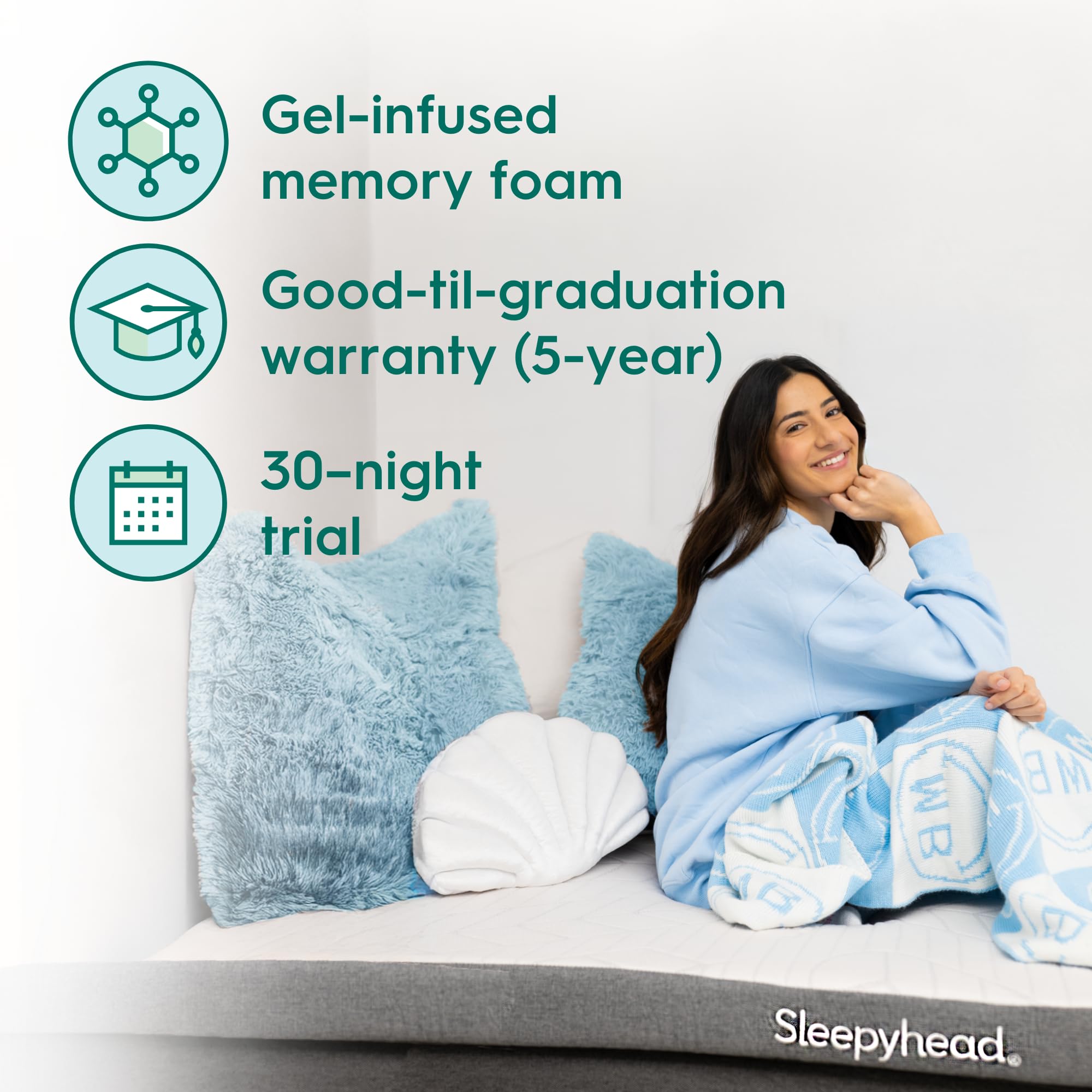 Sleepyhead removable cover is machine washable for easy dorm cleaning.