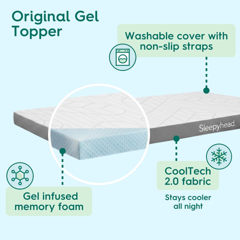 Sleepyhead Twin XL secure-fit corner straps prevent topper shifting.