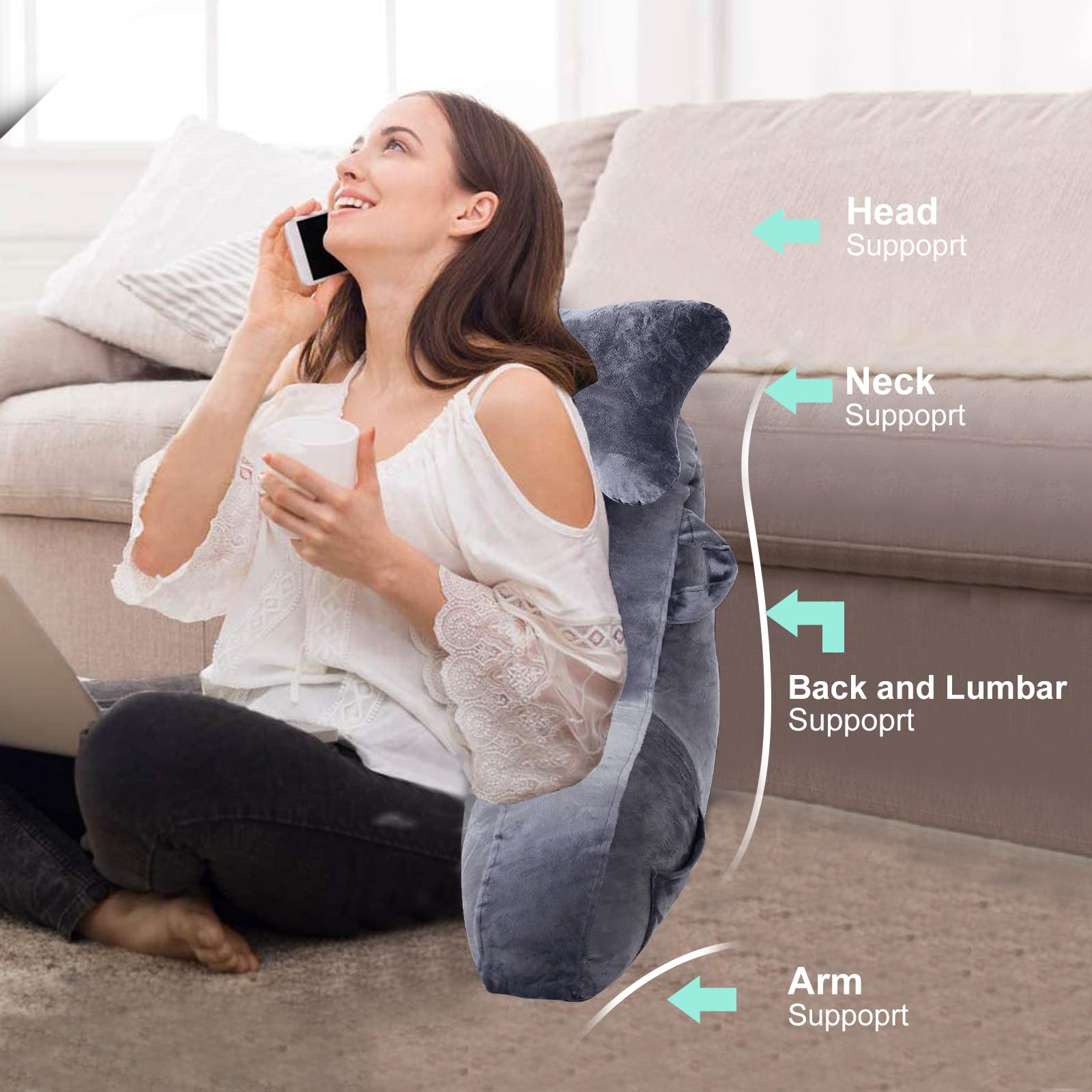 SLIGUY Reading Pillow carry-handle lets you move it between rooms easily.