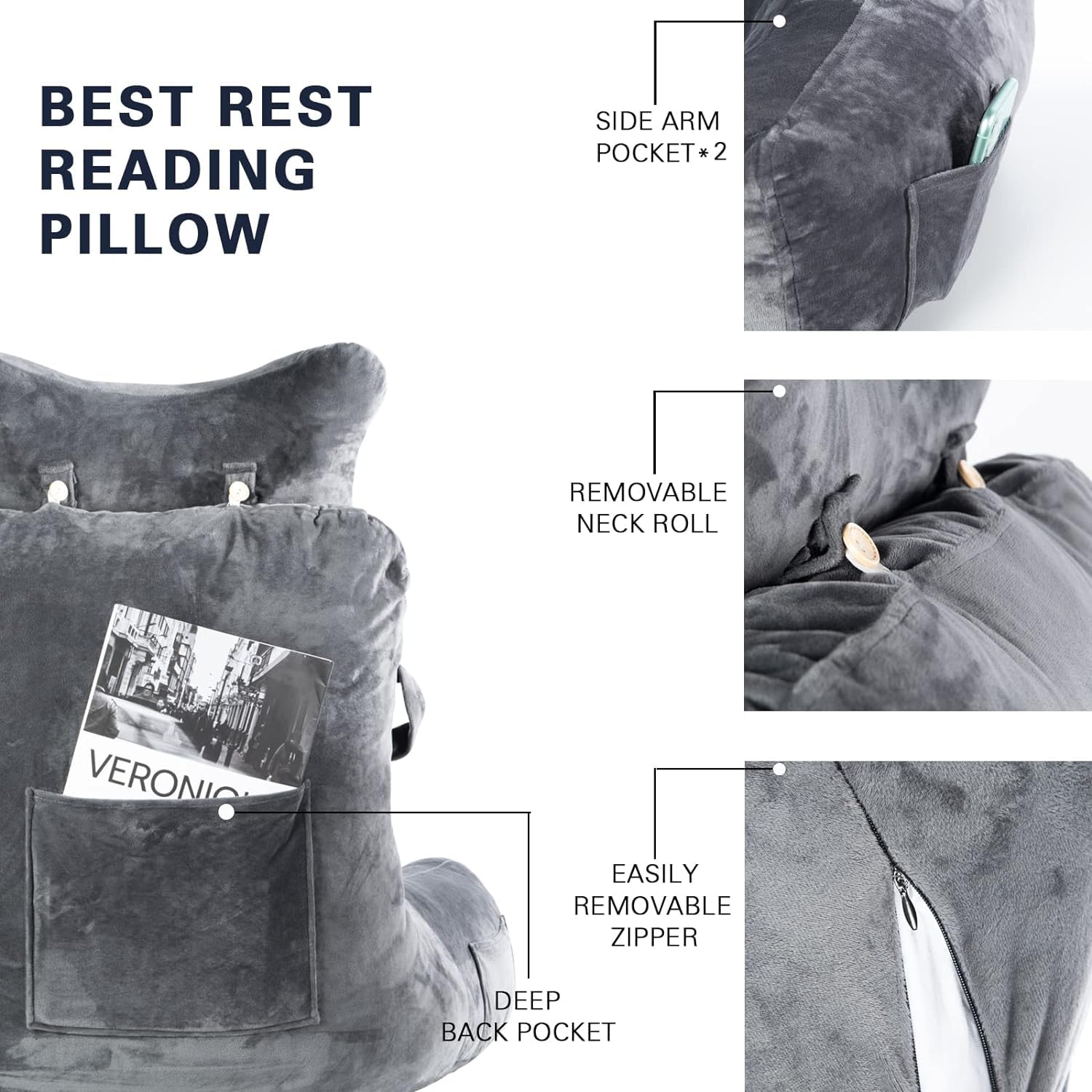 SLIGUY Reading Pillow pockets keeping remotes and magazines within reach