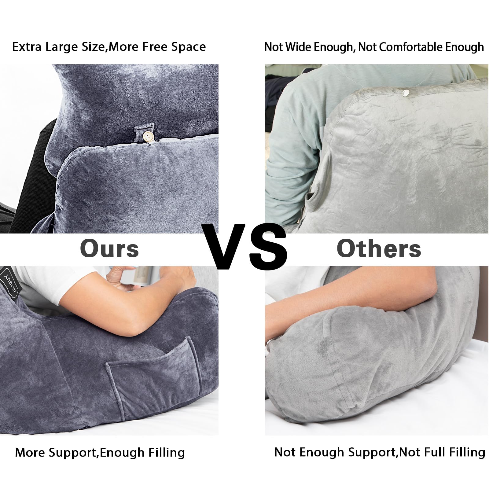 SLIGUY Reading Pillow side-pocket keeps remote handy for easy control.
