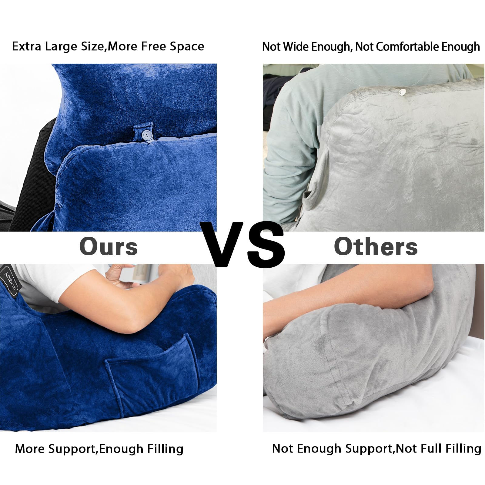 SLIGUY reading pillow side pockets for remotes and phones.