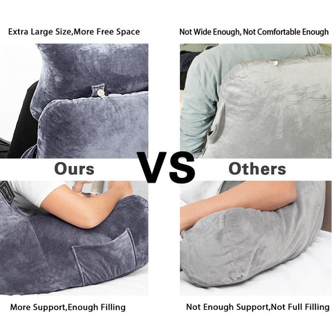 SLIGUY Reading Pillow side-pocket keeps remote handy for easy control.