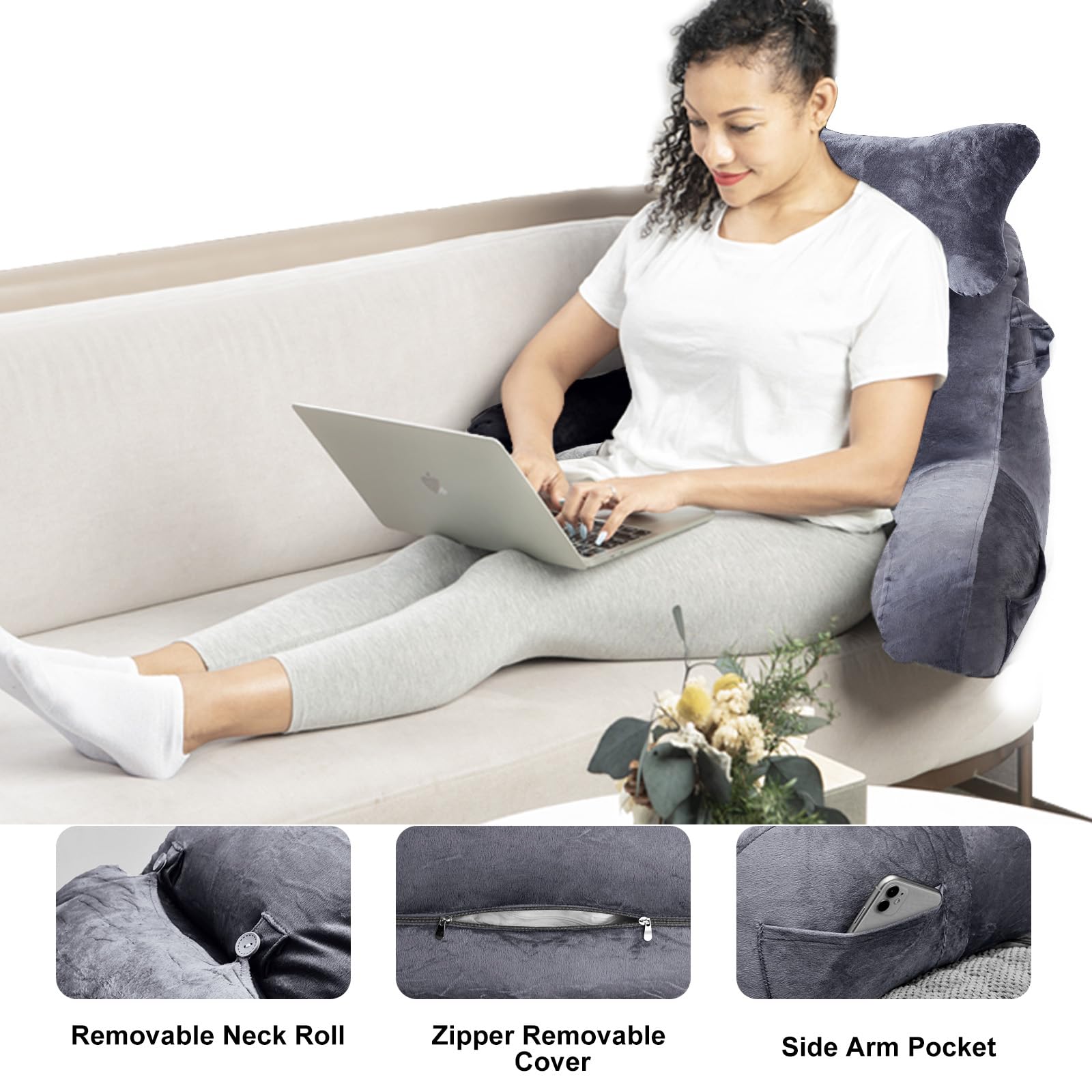 SLIGUY Reading Pillow velvet-cover feels soft and machine-washable for simple care.