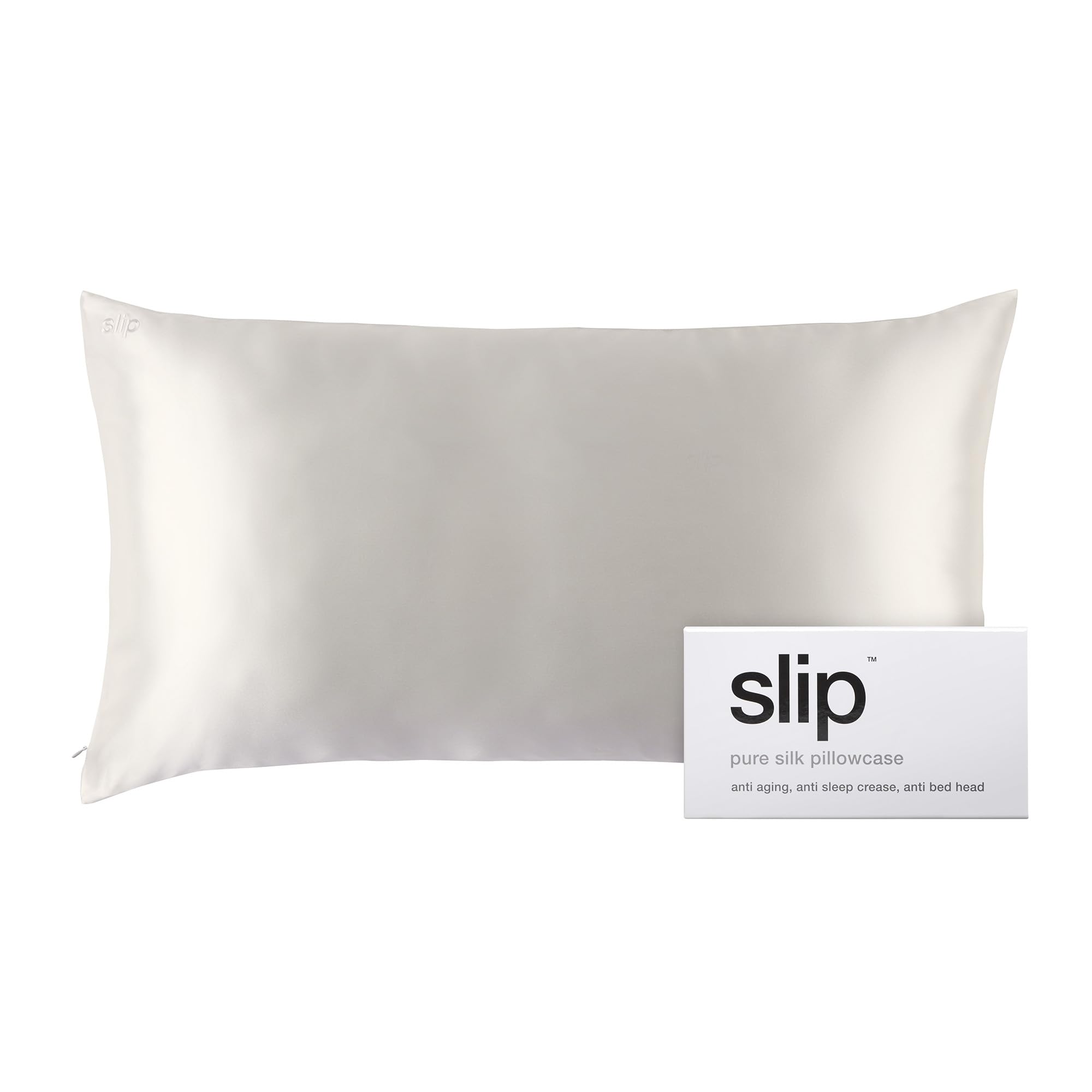 White king-size Slip King pillowcase complements luxury bedroom aesthetics.