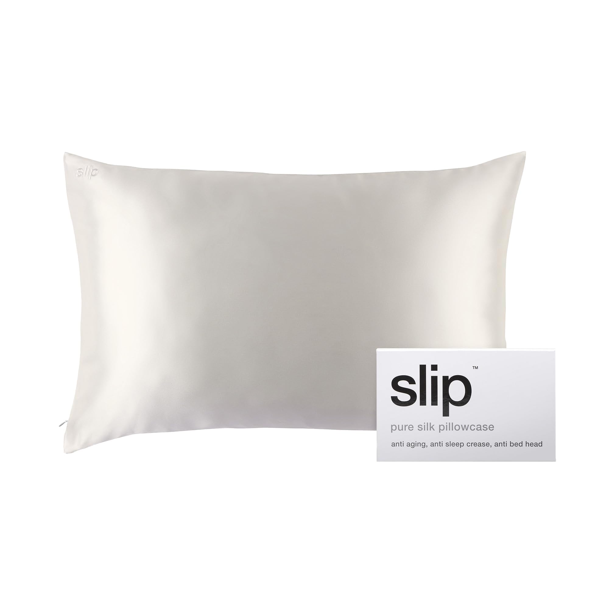 SLIP Original Queen silk pillowcase close-up shows silky surface for skin and hair