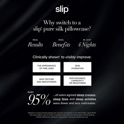 On bed with pillows showing luxurious Slip silk pillowcase in use