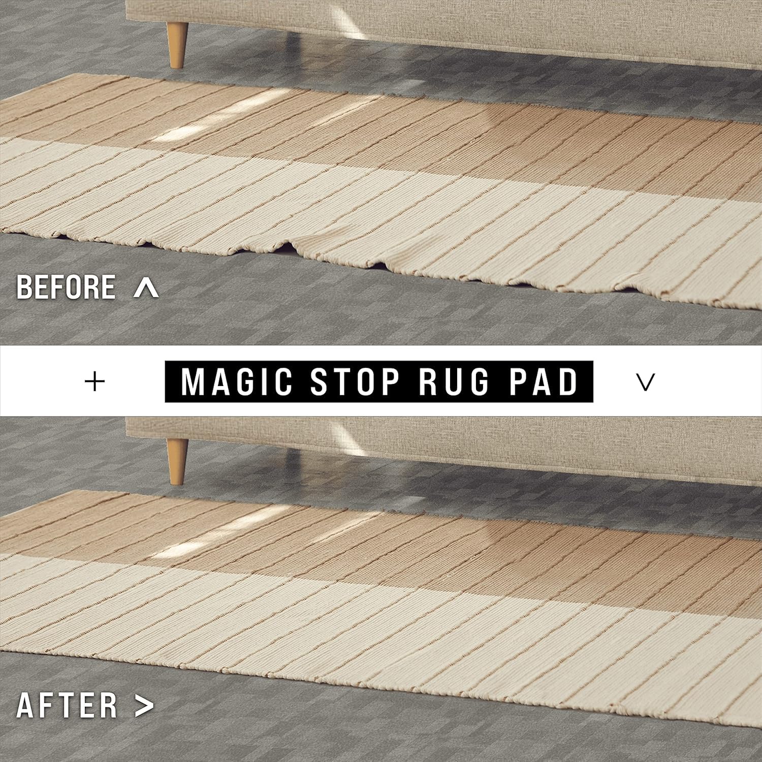 Close-up texture of Slip-Stop Magic Stop rug pad showing durable grip on carpet.