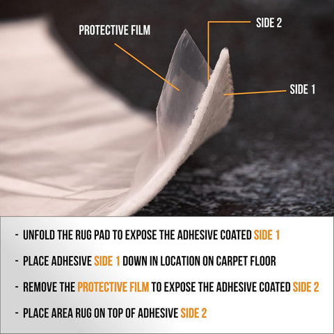 Slip-Stop Magic Stop rug pad keeps runner and area rugs aligned.