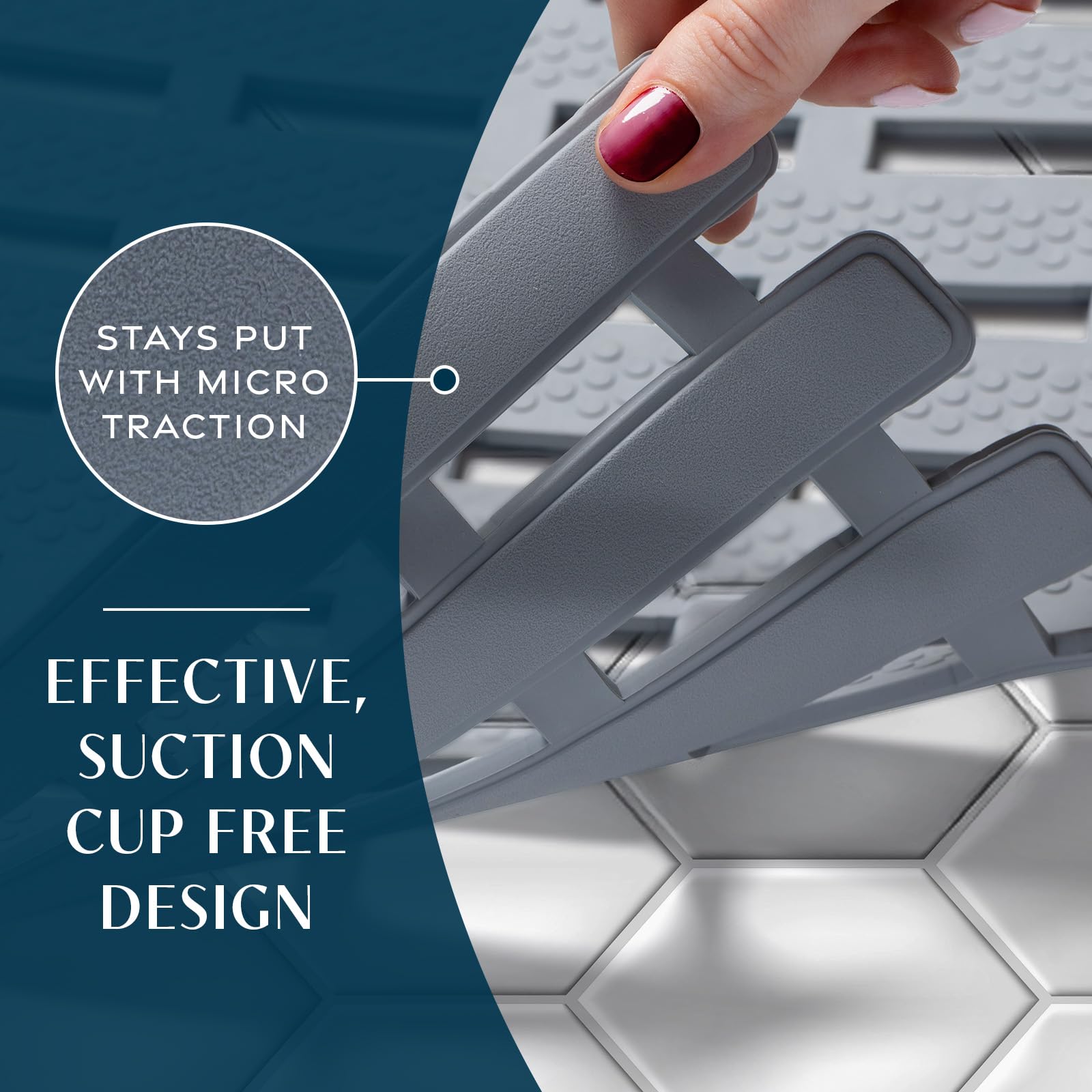 SlipX Solutions bath mat features drainage channels to prevent water pooling.