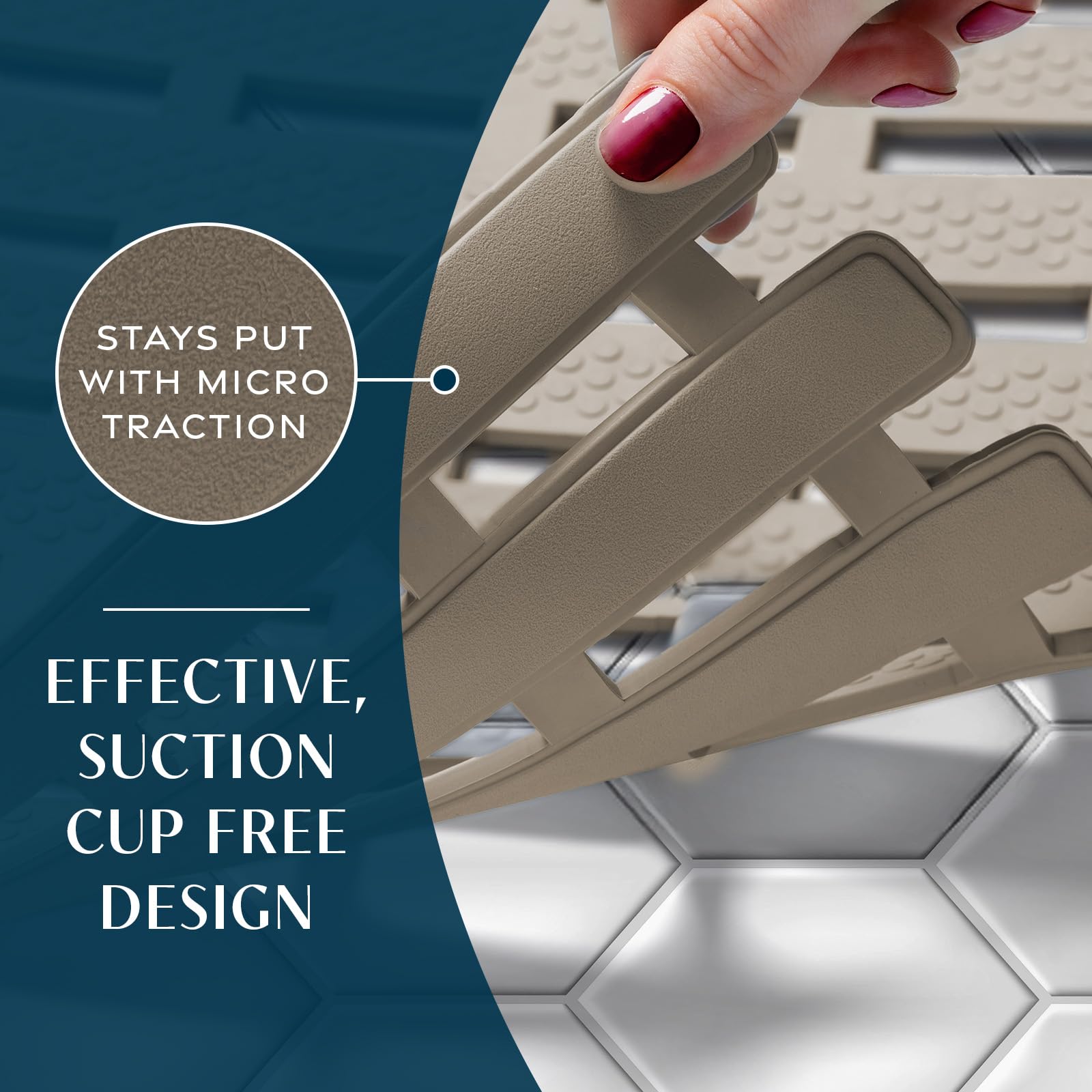SlipX mat without suction cups providing stable bath coverage.