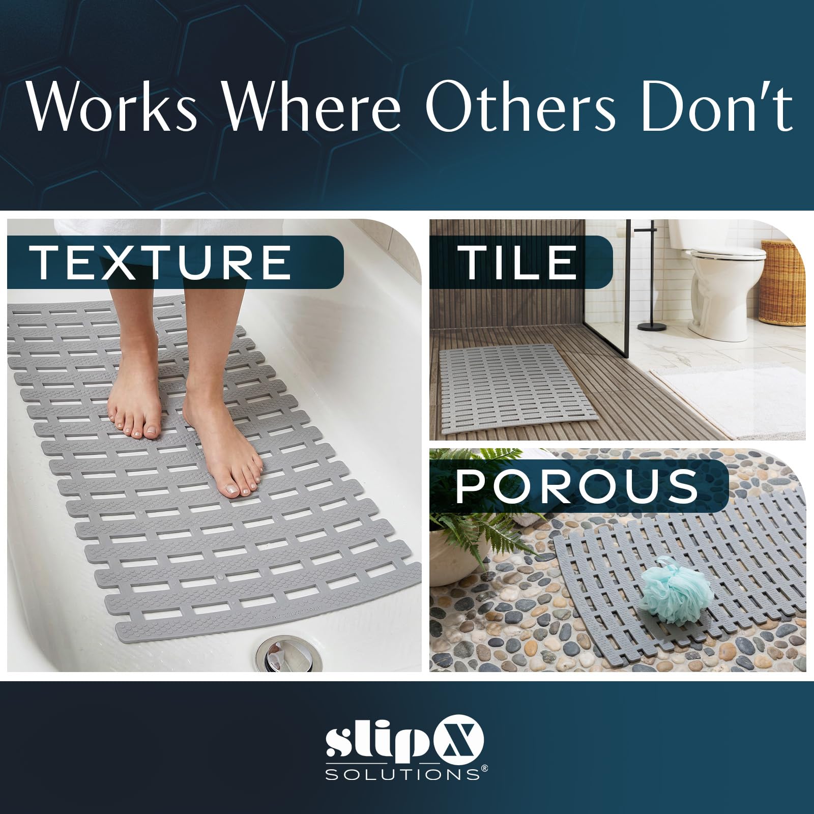 SlipX Solutions weighted design shows secure placement on uneven tiles.