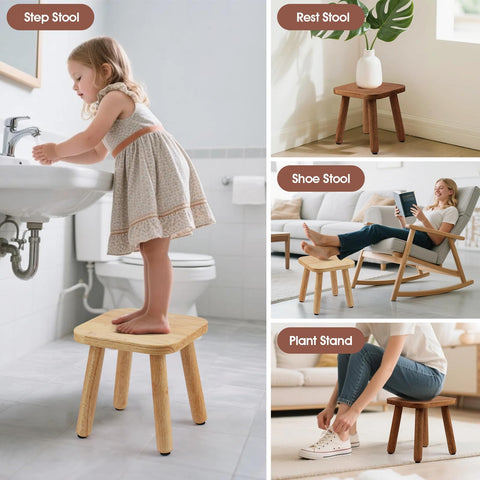 Slirike solid wood stool supports up to 300 lbs with stable base.