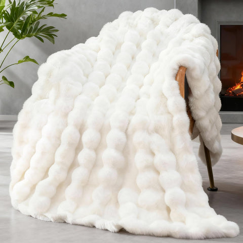 SLIVERY&CHAVALIER faux fur throw on sofa showing bubble wave texture and style