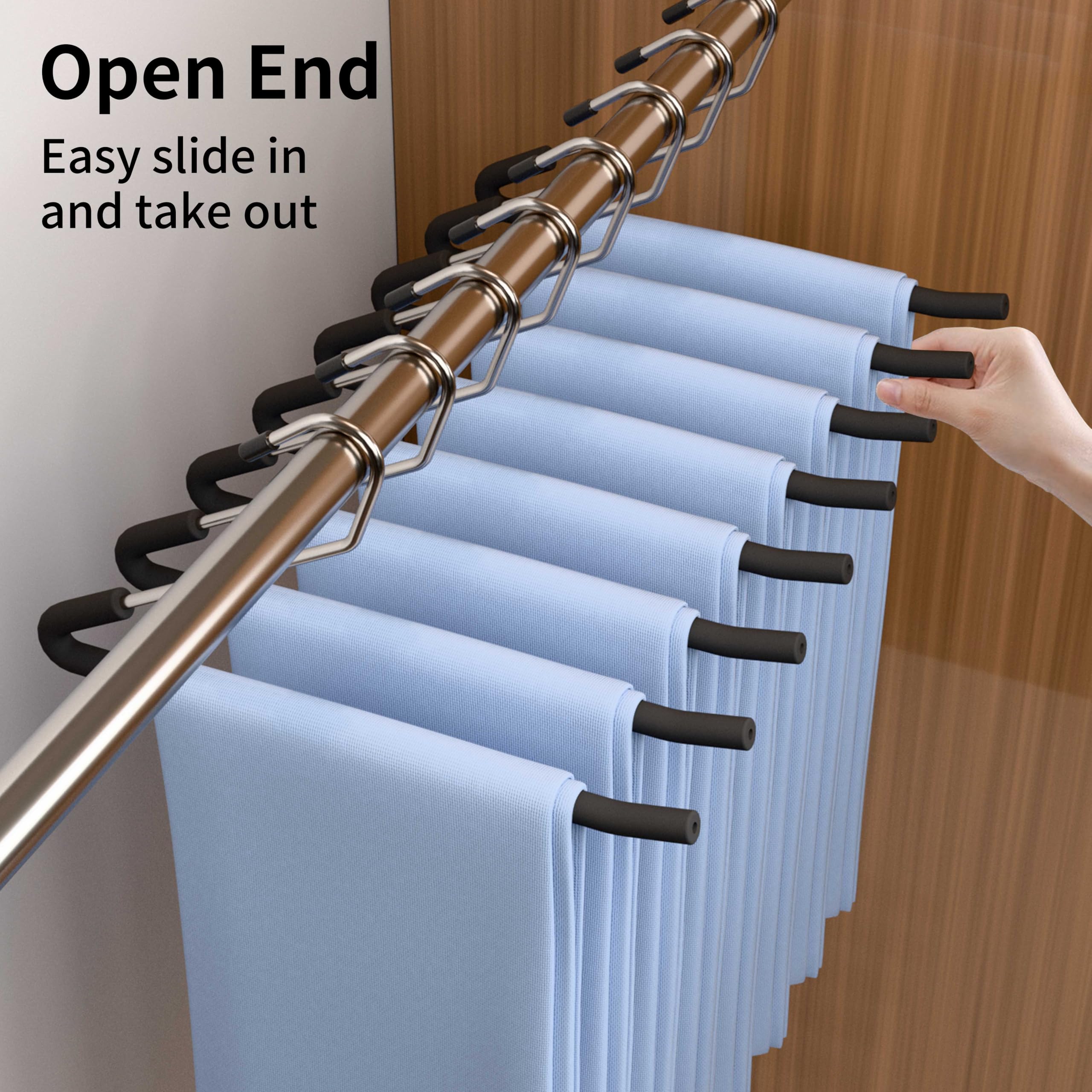 SLMT space-saving design fits standard closet rods for tidy storage