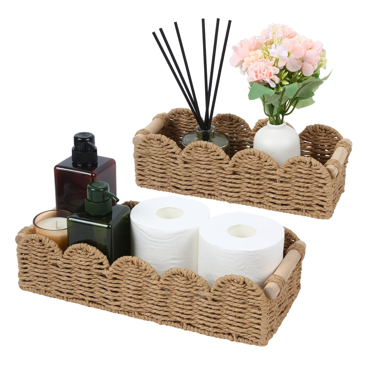 SlopHaul medium basket with rolls for tidy bathroom storage and easy access