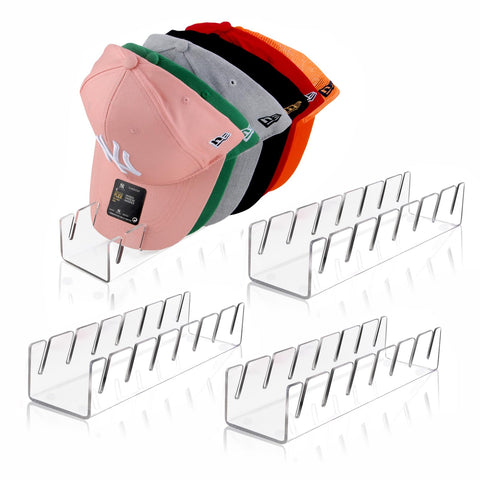 Sloworld baseball-cap hat stand 4-pack holds 28 caps neatly on a shelf