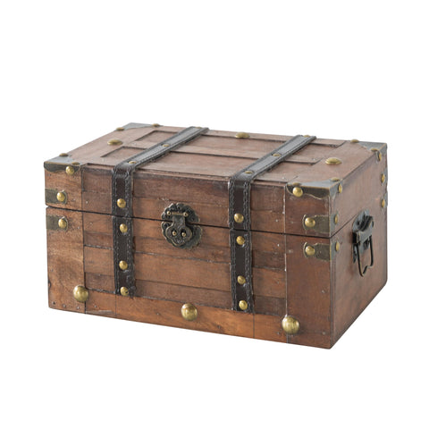 SLPR Alexander small wooden treasure chest with hinged lid for keepsakes or decor
