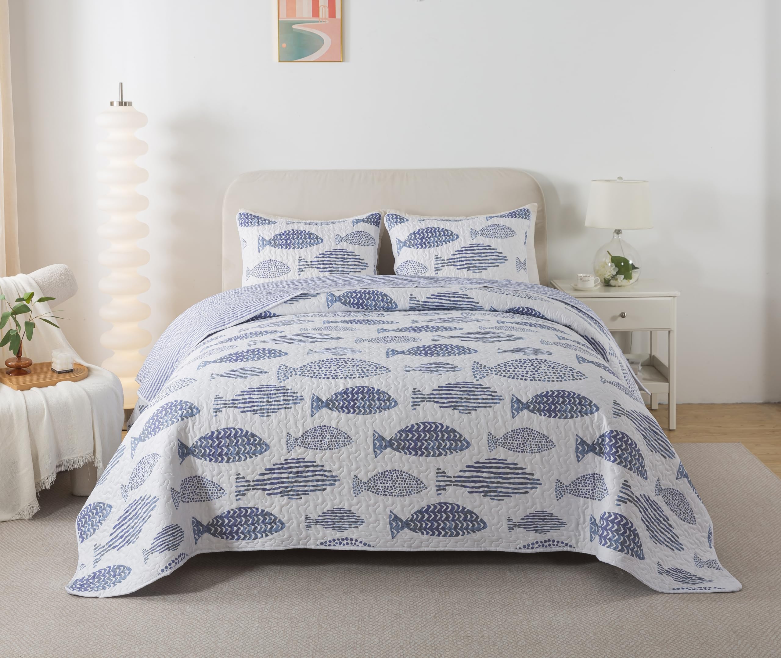 SLPR Sea of Dreams blue and white colorway brightens bedrooms with airy vibes.