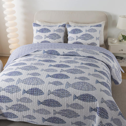 Sea of Dreams reversible blue wave pattern offers two styling options.