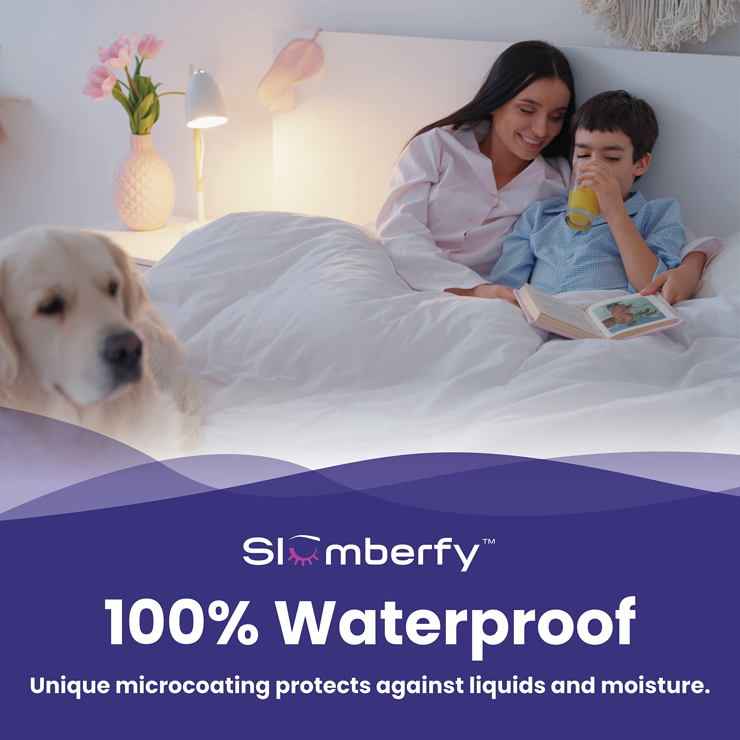 Slumberfy king-size protector with elastic pockets fits up to 18 inches