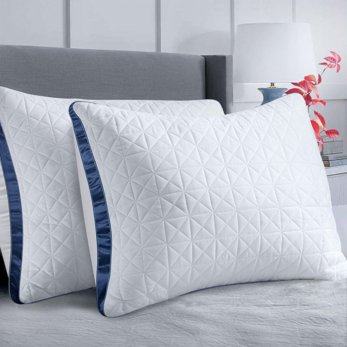 Slybear king size pillow set 2 front view with gusset maintaining shape.