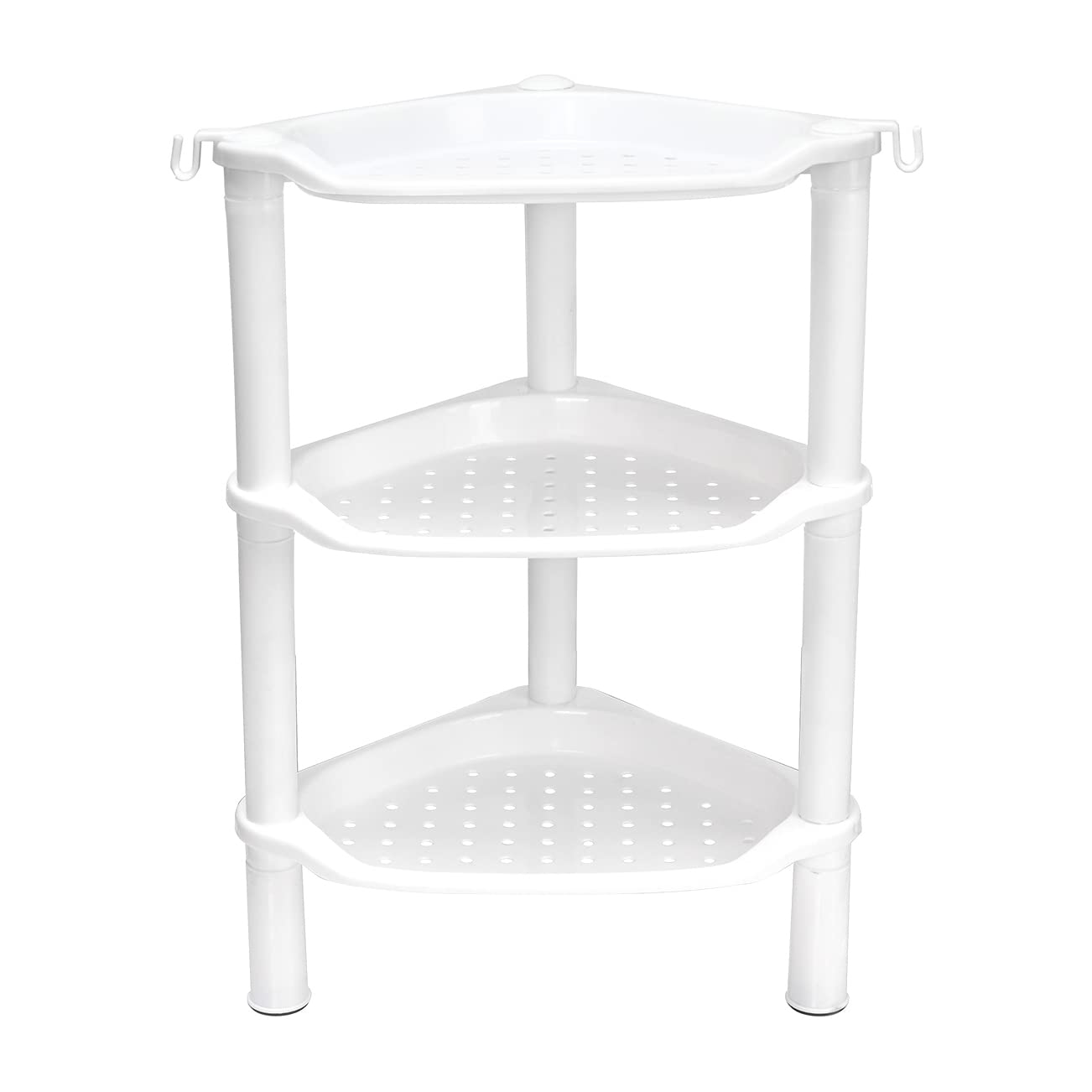 SLZBCY 3-Tier Corner Shower Caddy shows dimension and bottle storage capability.