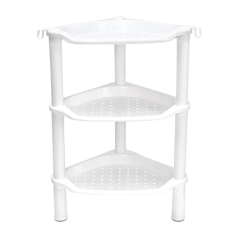 SLZBCY 3-Tier Corner Shower Caddy shows dimension and bottle storage capability.