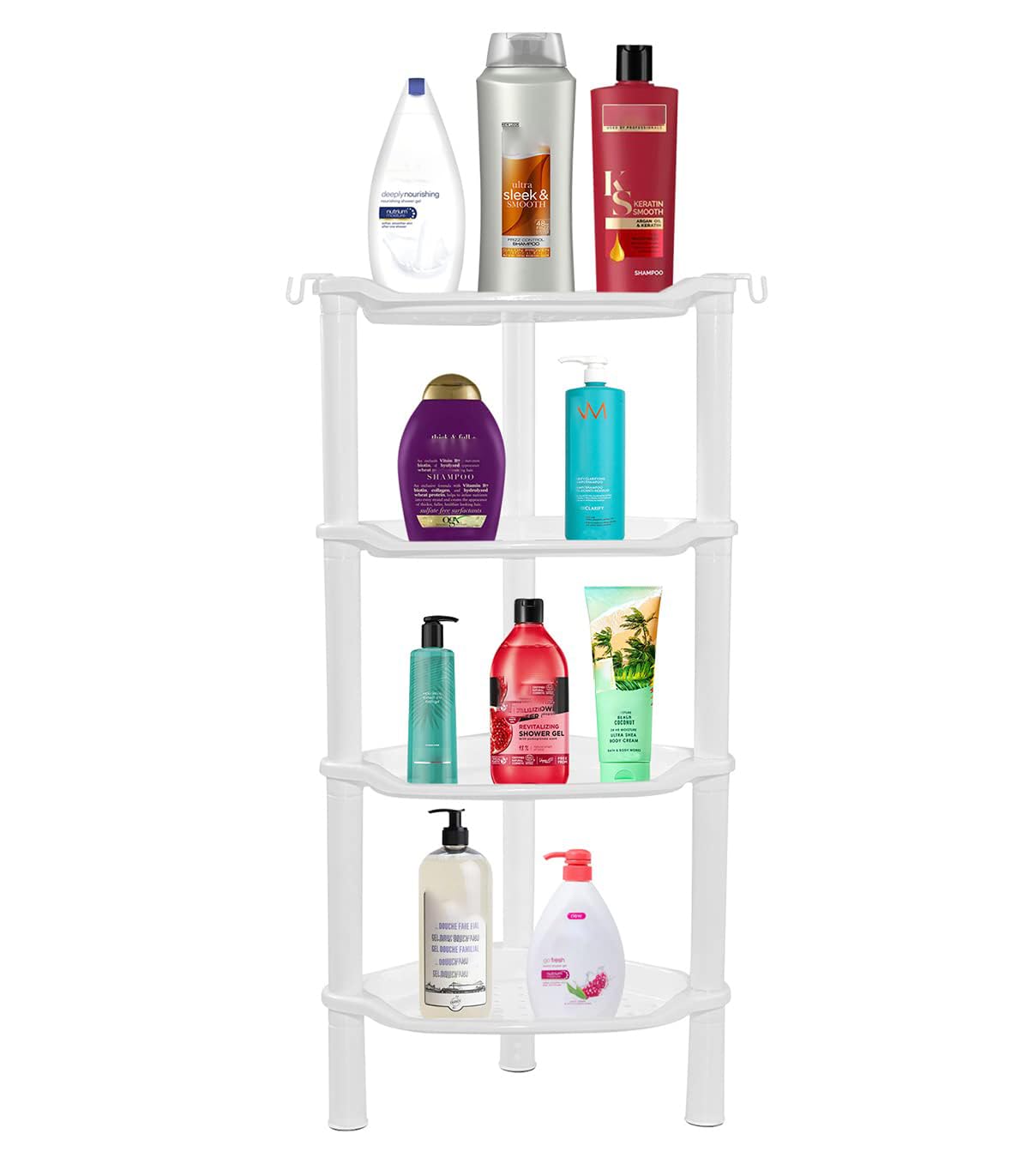 SLZBCY rustproof plastic shelves keep bottles secure in wet bathrooms.
