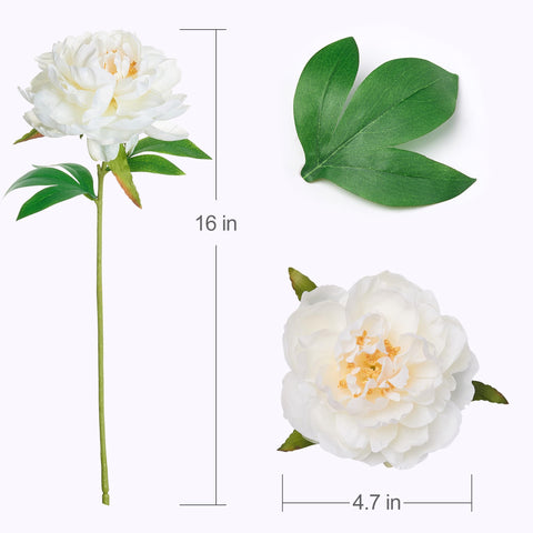 Smalldu Ivory White Peonies stem detail highlights lifelike petals and natural texture.