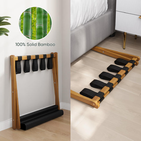 Smart FENDEE luggage rack in bedroom setup complements decor while adding extra storage.