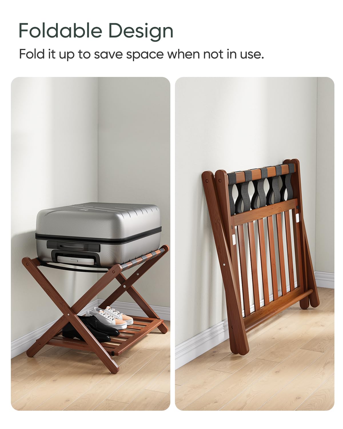 Smart FENDEE luggage rack side profile shows compact footprint and stability.
