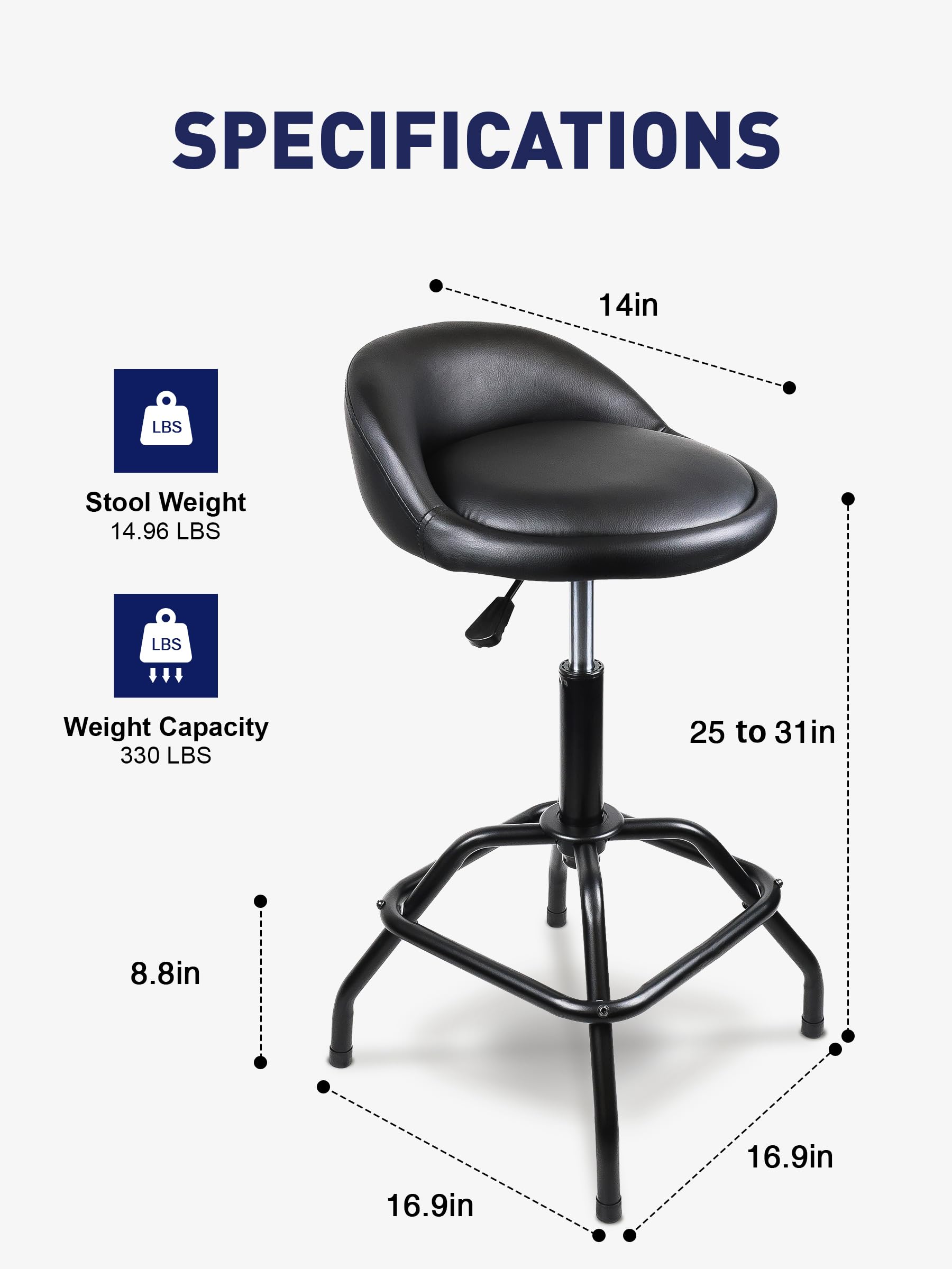 SMART JERRY 16-inch padded seat delivers soft support during extended use.