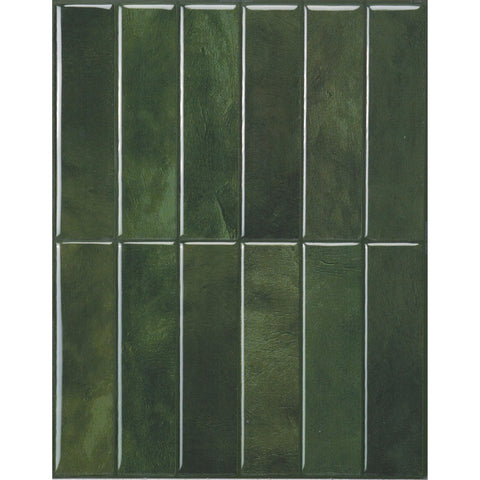 Smart Tiles Sefrou Green panel close-up showing textured 3D design for modern backsplashes