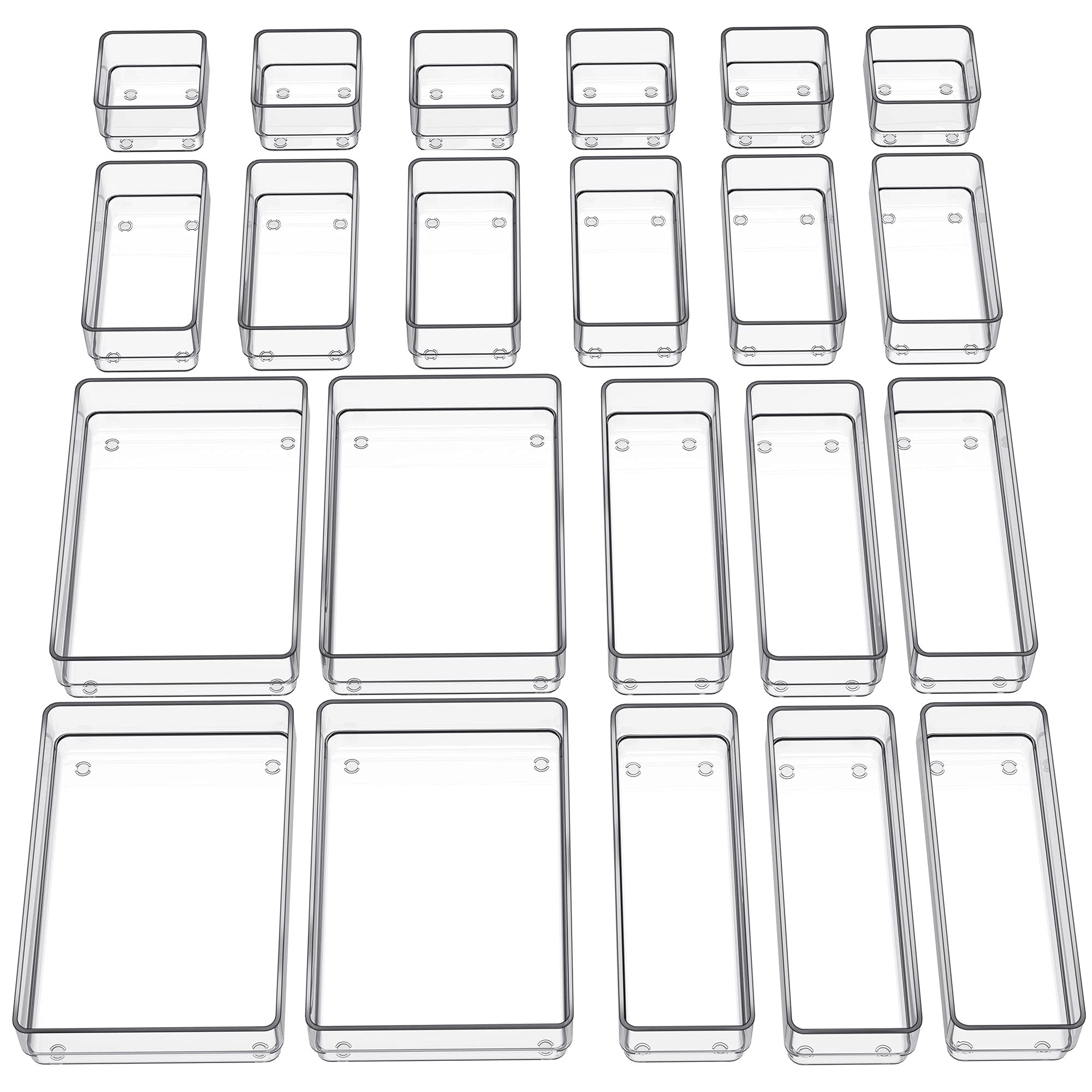 SMARTAKE 22-piece drawer organizer set in clear four sizes keeps cosmetics neatly accessible