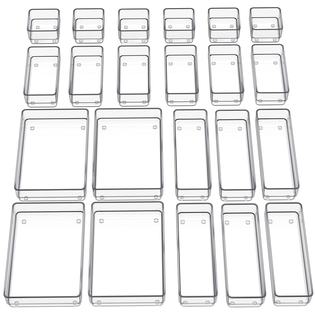 SMARTAKE 22-piece drawer organizer set in clear four sizes keeps cosmetics neatly accessible