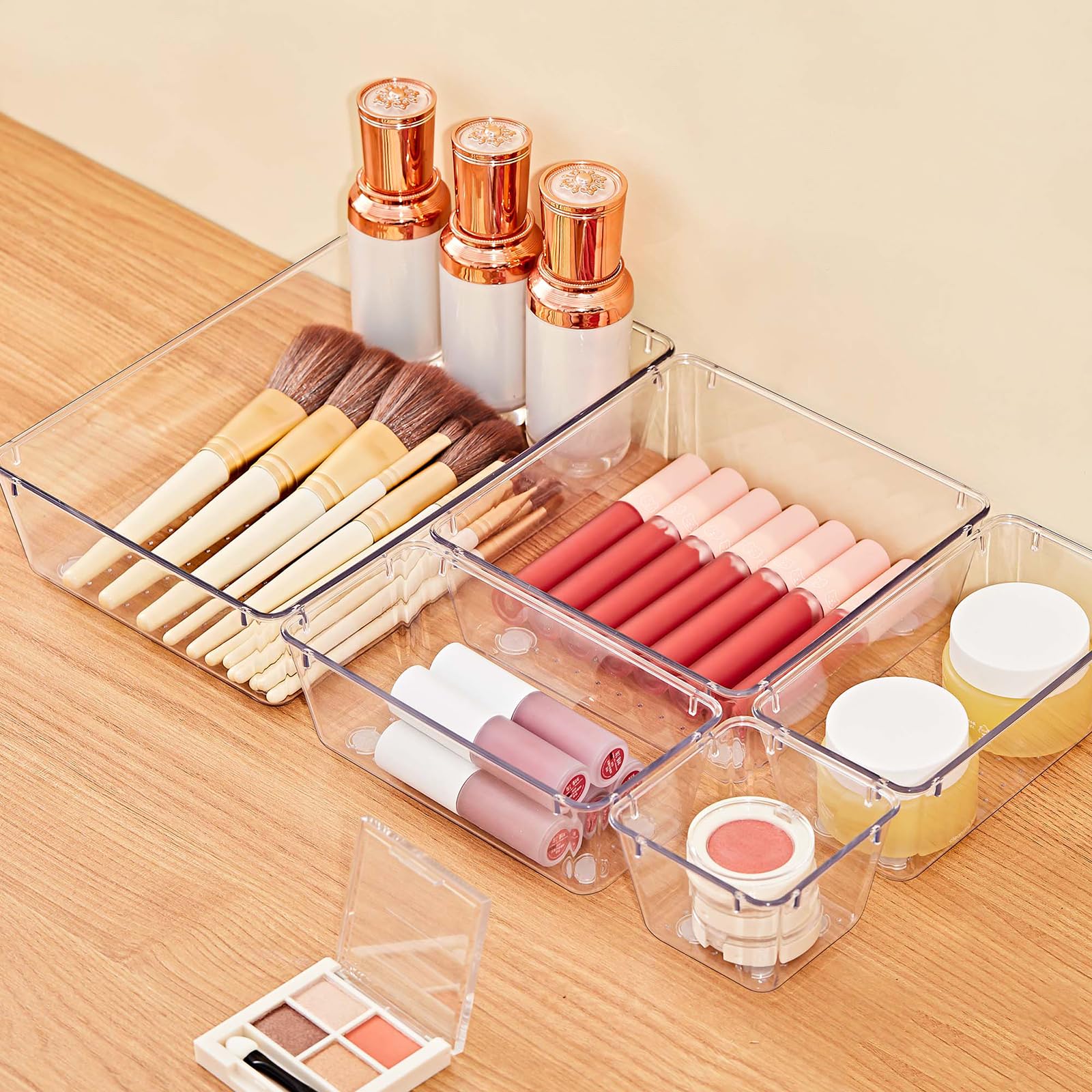 Smartake clear drawer trays with non-slip bottoms keep items in place