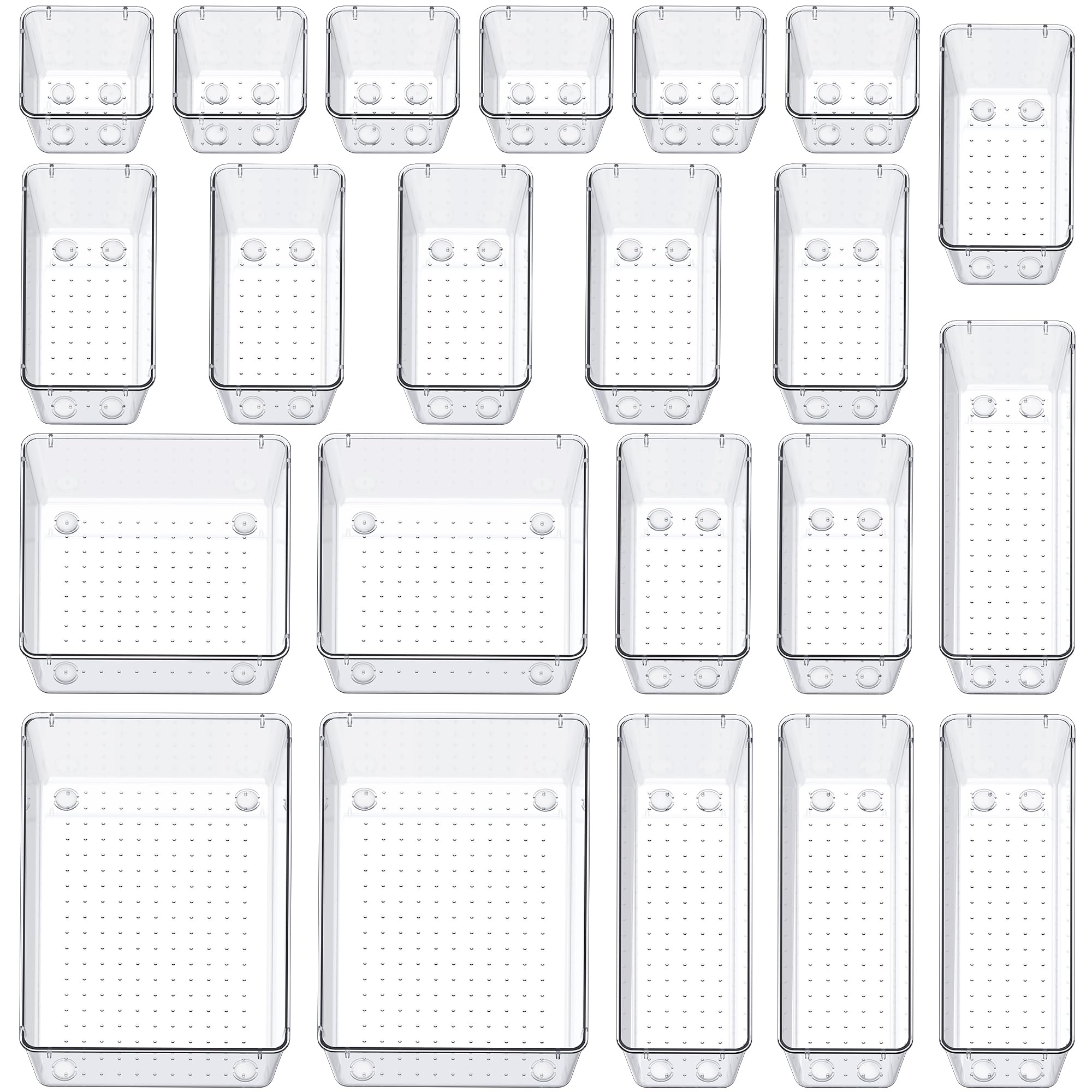 Smartake five-size clear drawer organizers for versatile storage