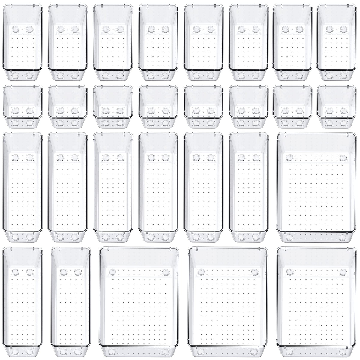 SMARTAKE drawer organizers with various sizes keep items neatly separated for quick access.