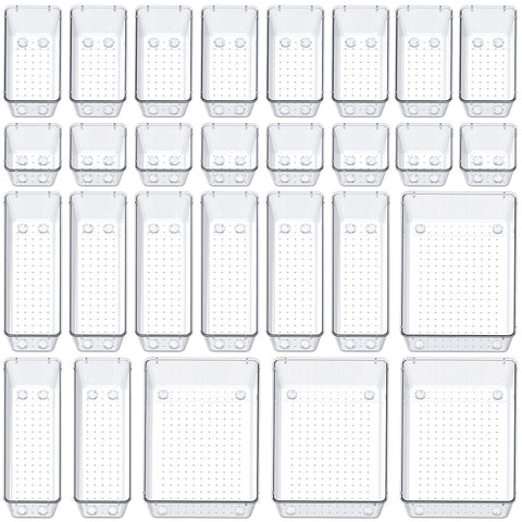 SMARTAKE drawer organizers with various sizes keep items neatly separated for quick access.