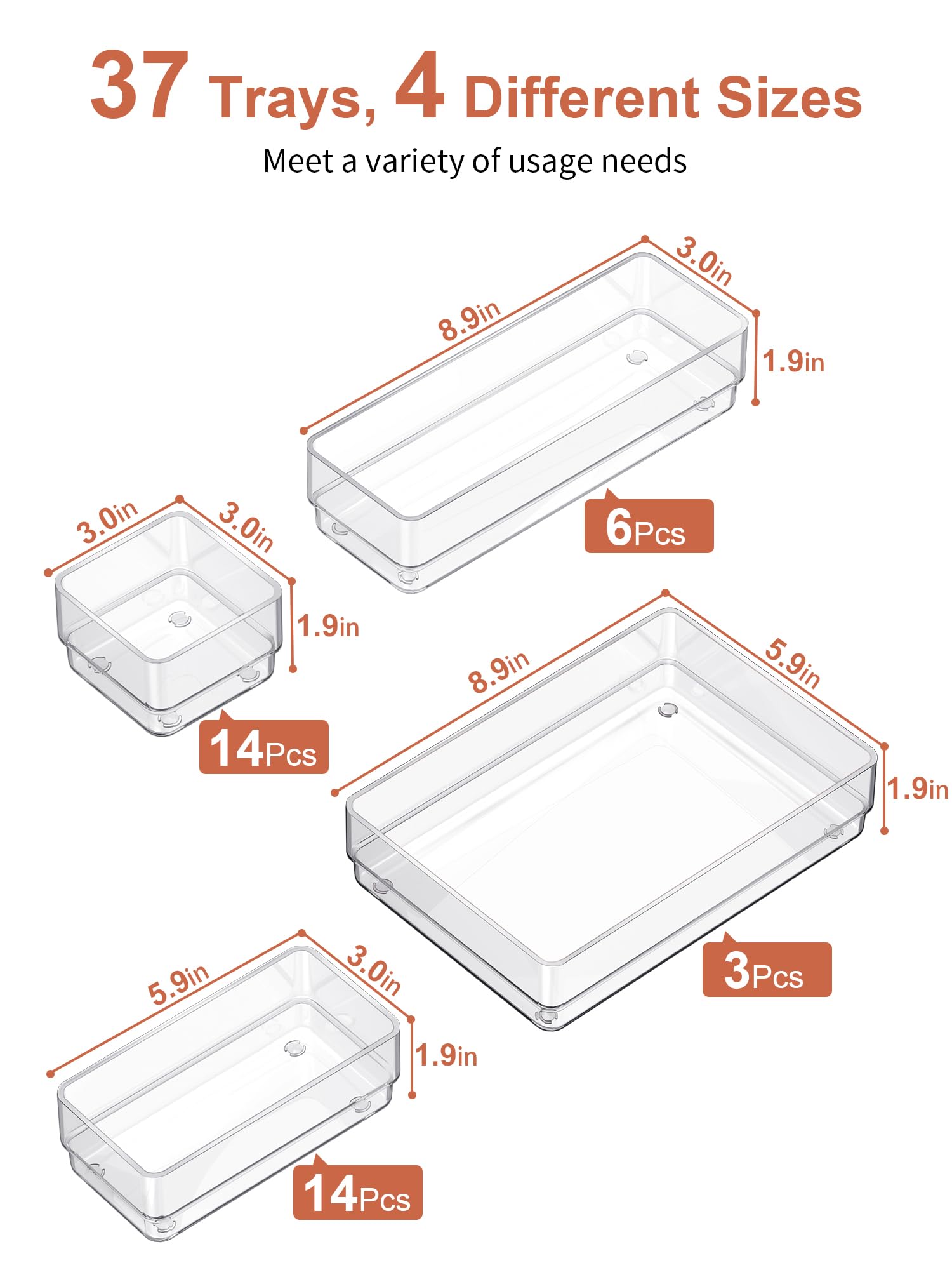 SMARTAKE four-size drawer trays customize spaces in dressers, desks, or kitchen drawers.