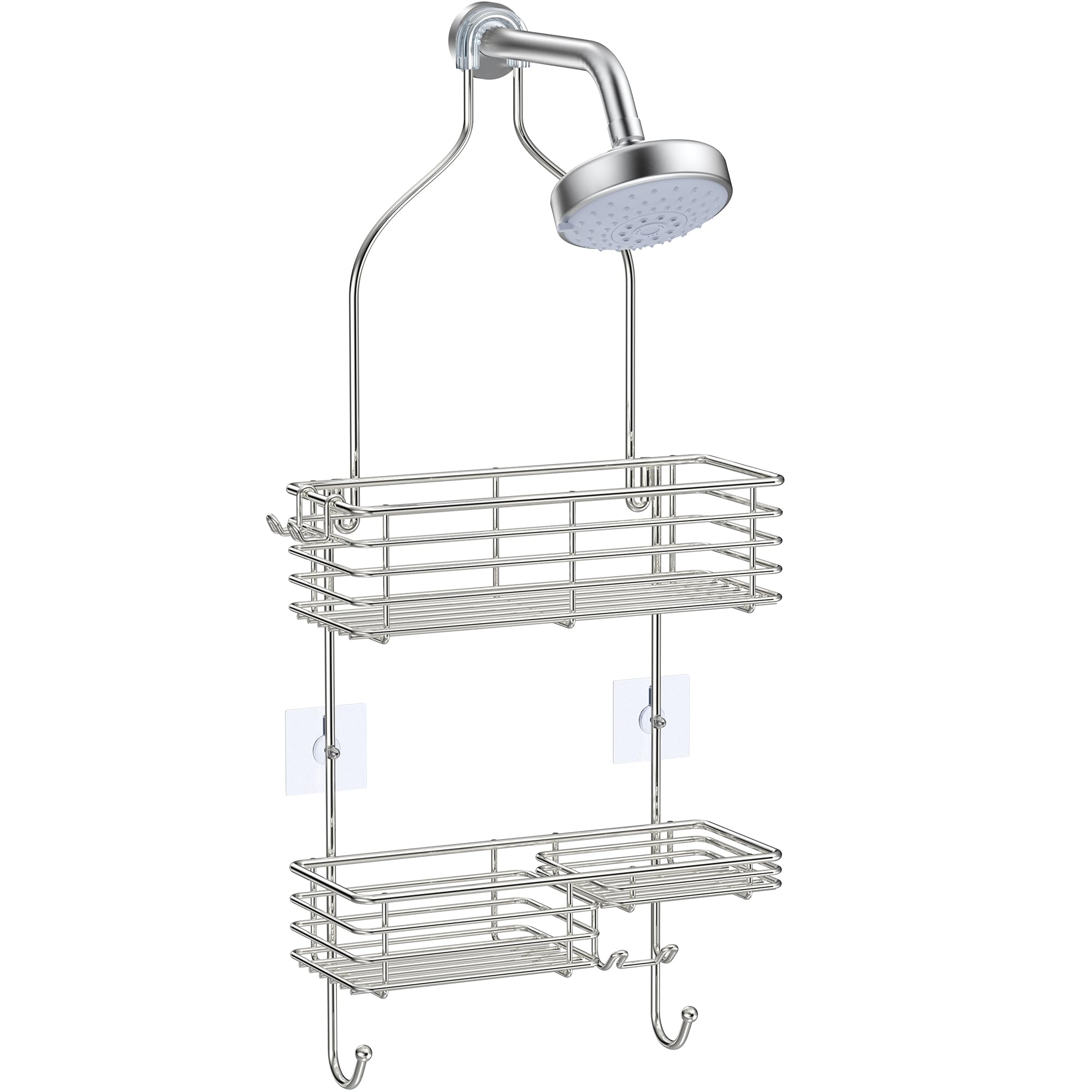 SMARTAKE hanging shower head caddy front view showing rustproof storage