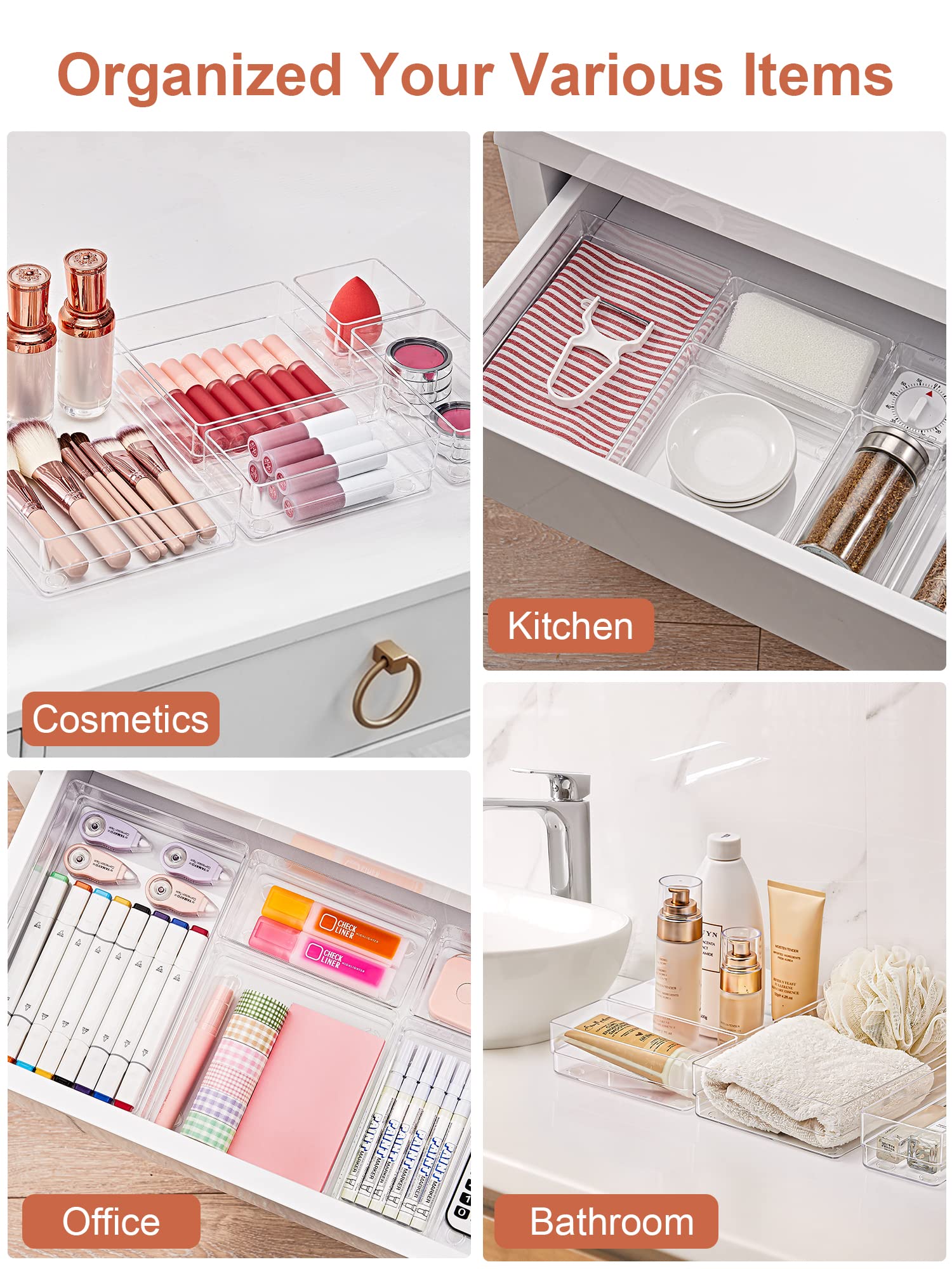 SMARTAKE kitchen utensils drawer trays provide quick access.
