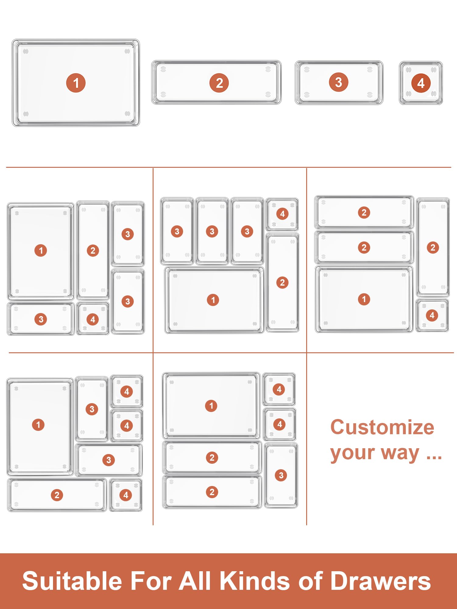 SMARTAKE versatile organizers separate makeup, jewelry, utensils, and office supplies by category.