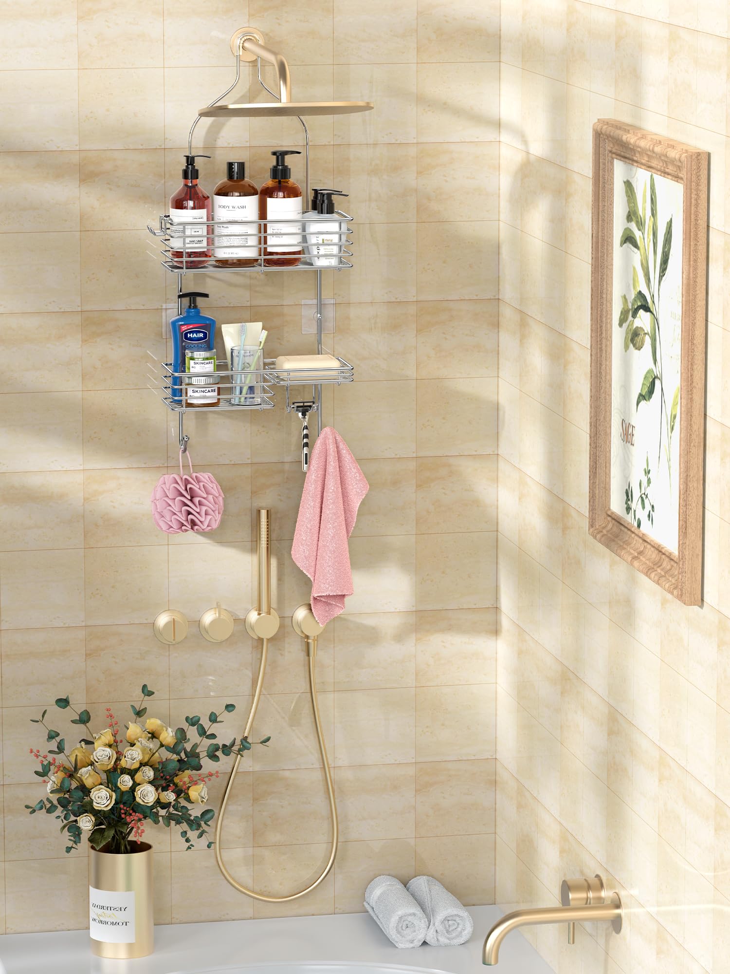SMARTAKE built-in soap dish on shower caddy for soap access