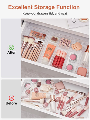 Stackable SMARTAKE trays maximize space and reduce clutter in drawers.