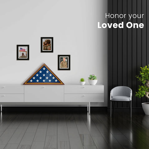 Glass front protects from dust while preserving the flag’s appearance.