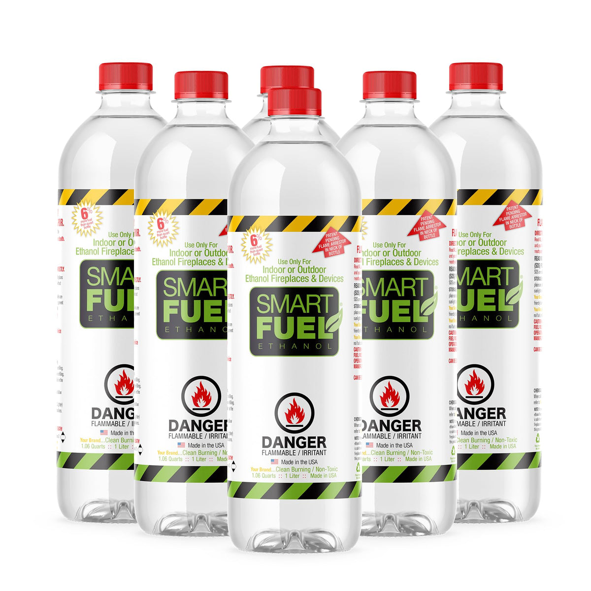 SMART FUEL ETHANOL three-pack bottles for clean burning indoors and outdoors.